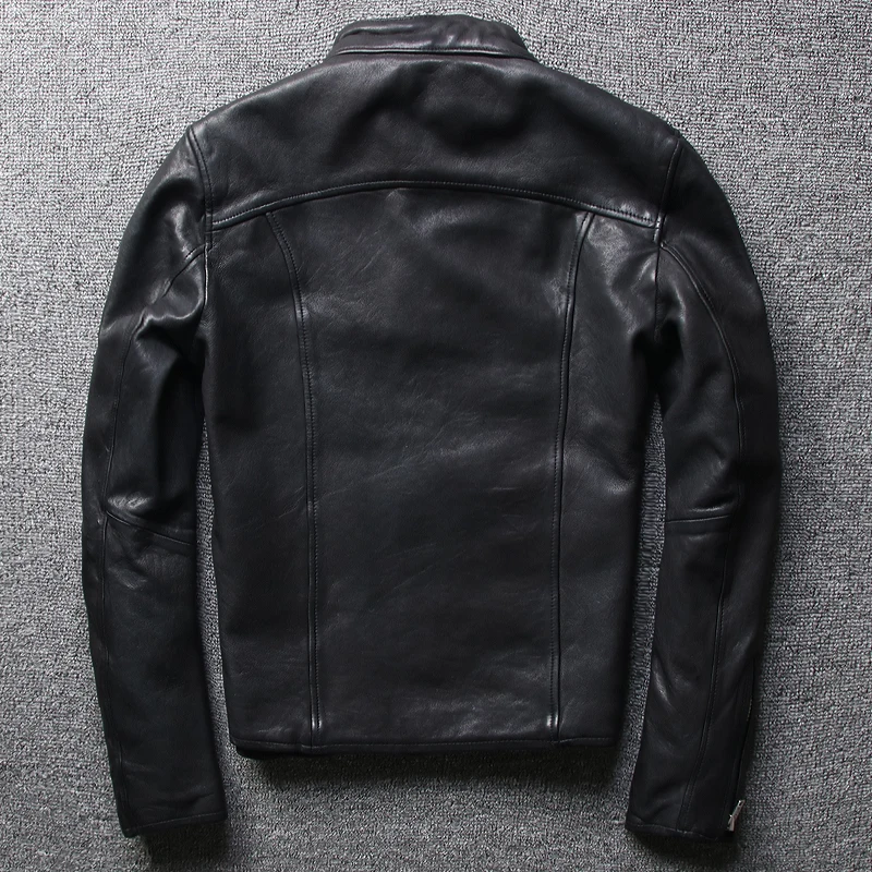 Мужская облегающая итальянская куртка 2020 из овечьей кожи с карманами
