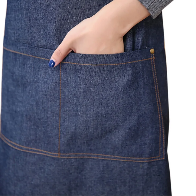 

Denim Apron With Pocket Antifouling Uniform Baking Chefs Kitchen Cooking Apron For Women Men Adult Household Cleaning Pinafores