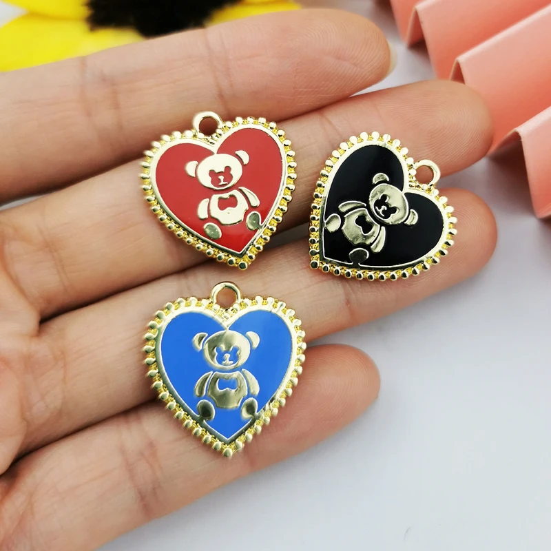 apeur 10pcs heart shaped bear enamel alloy charms delicate gold tone metal pendants bracelet earrings jewelry making phone diy free global shipping