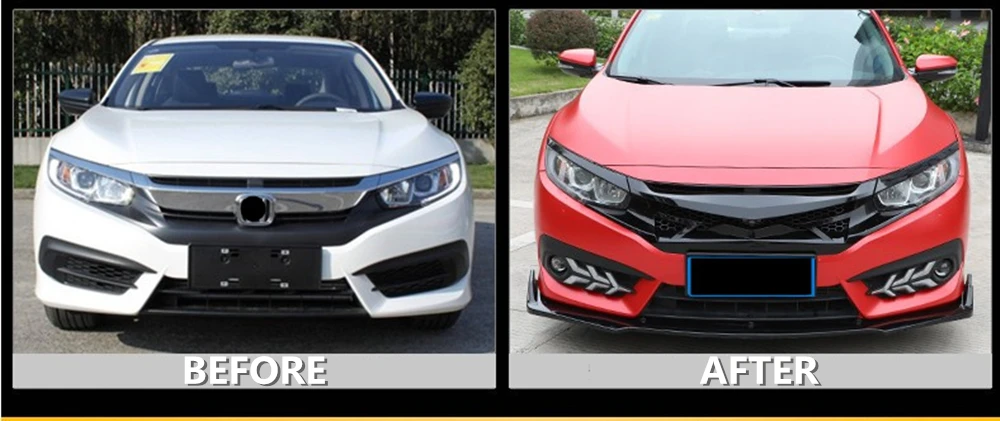Глянцевый черный сотовый сетчатый гриль в стиле битвы для Honda Civic 10th Gen- передний бампер ABS гоночные решетки запчасти для автомобилей аксессуары