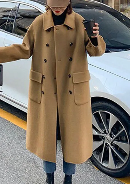 

Шерсть 2021; Сезон осень-весна; Зимнее пальто для женщин двухсторонний Шерстяное пальто длинное двубортное пальто с карманами, повседневный в...