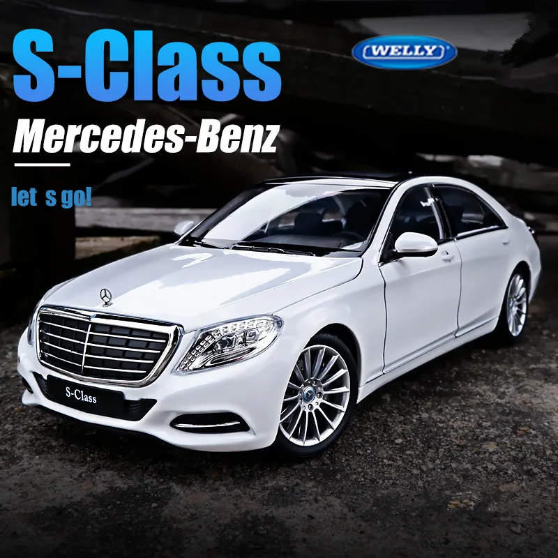 Welly 1:24 Mercedes Benz S Class Серебряная модель автомобиля из сплава Коллекционная игрушка