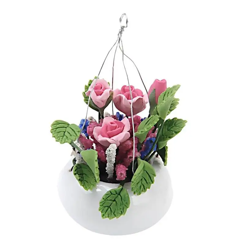 

1:12 Dollhouse Accessories Simulation Mini Flower Model White Scene Toy Bedroom Model Rose Decor Pot Purple Hanging Dollhou N7Q5