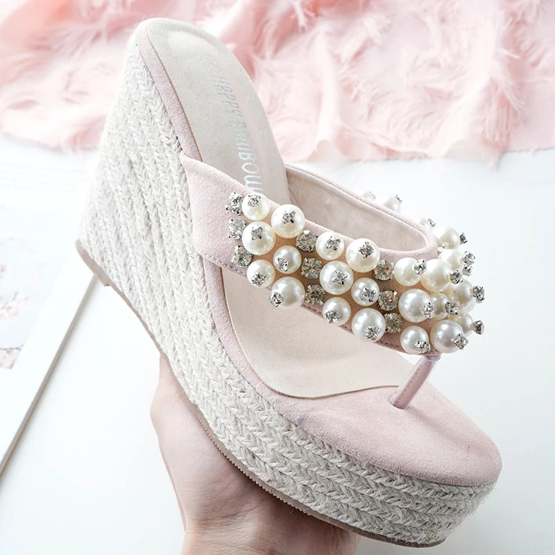 2019 г. женские Кристальные клинья сандалии ткацкие шлепанцы на высоком каблуке 11