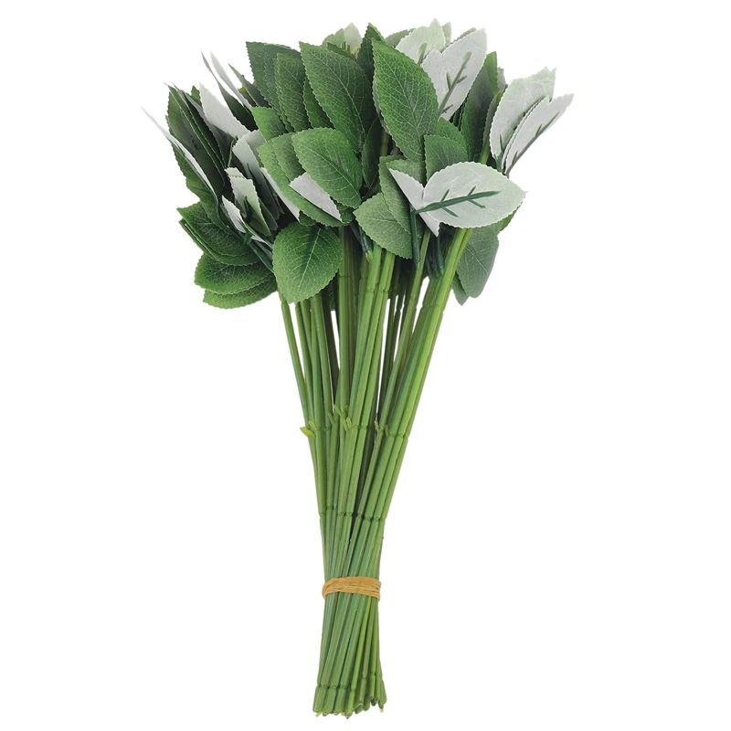

50pcs Artificial Fake Rose Flower Stems For Diy Handmade Bouquet Flower Leaf Vein Wedding Home Decoration