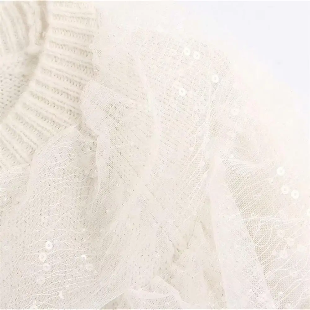 Женский свитер с блестками Za свободный длинными рукавами и круглым вырезом