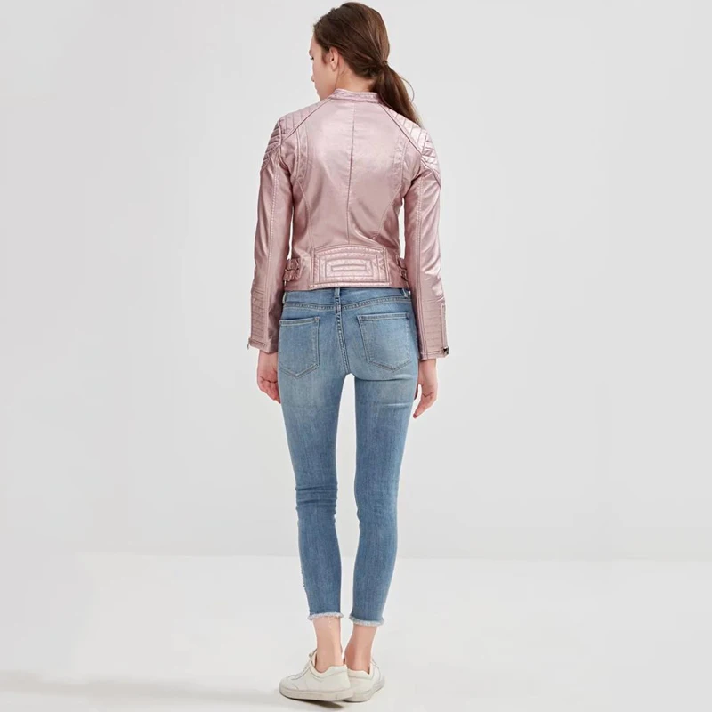 Куртка TMODA280 женская из искусственной кожи верхняя одежда на молнии блестящее