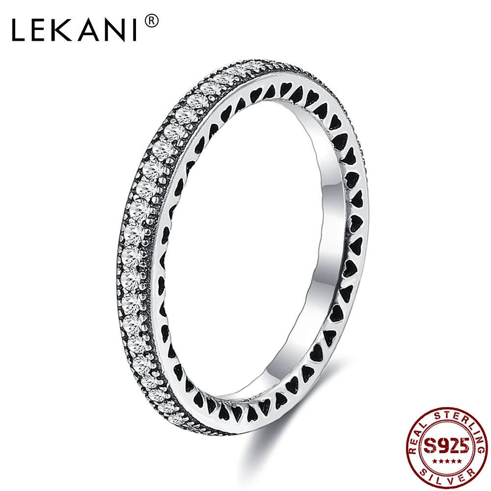 LEKANI 925 серебро сердца кольцо 5A чистым кубическим цирконием тонкой стекируемые