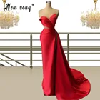 Элегантное красное атласное платье с длинным рукавом-крылышком, блестящее длинное вечернее платье-русалка, платья знаменитостей, великолепные платья для выпускного вечера