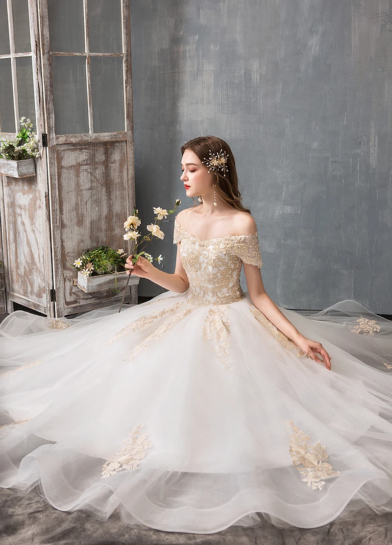 Белые свадебные платья 2020 кружевные Роскошные бальные с аппликацией свадебное