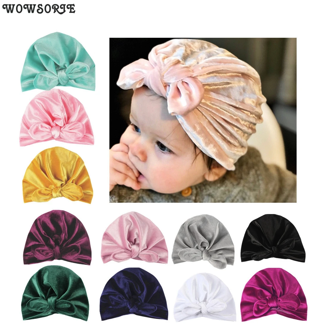 Детские шапки зимняя шапка с кроличьими ушками узелком бархатная для