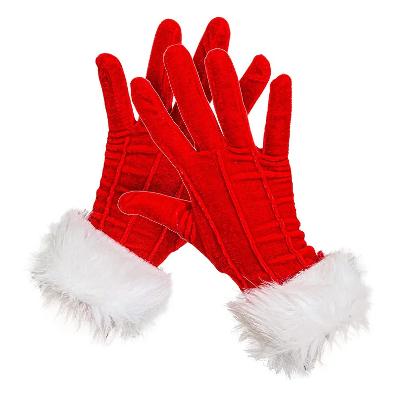 

Christmas Red Fur Costume Gloves - Red Velvet Gloves with White Furry Cuff Accessories for Costumes for Women and Kids