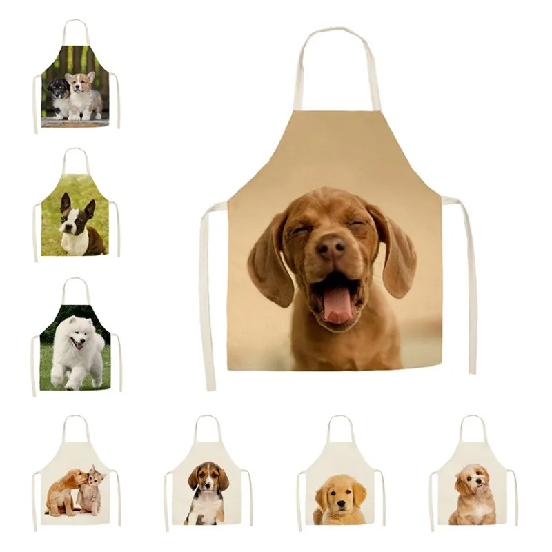 

1Pcs Kitchen Apron Cute Dog Printed Sleeveless Cotton Linen Aprons for Men Women Home Cleaning Tools 55*68cm