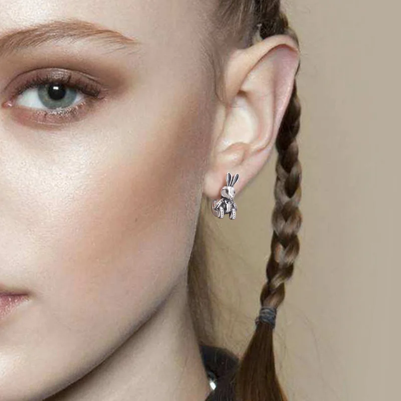 Серебряные ретро серьги в виде кролика для мужчин и женщин подходящие ко всему