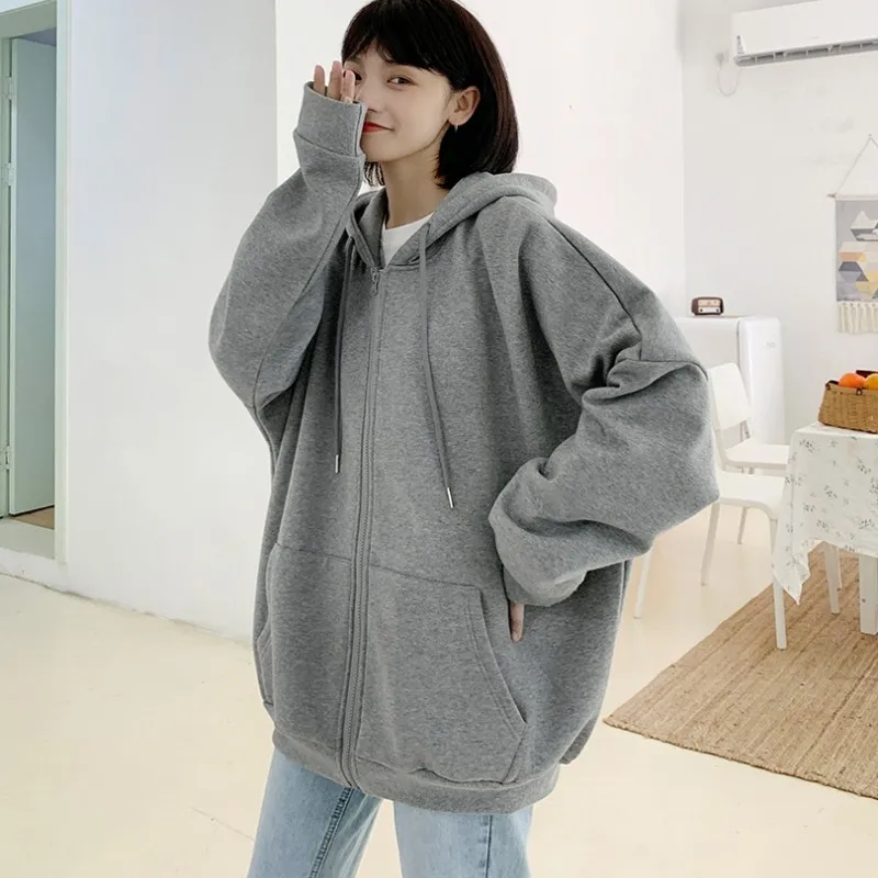 

2020 Spring Autumn Thicken Open Stitch Women Sweatshirt Zipper Up Full Sleeve Female Hoodies Pockets Tracksuit Winter