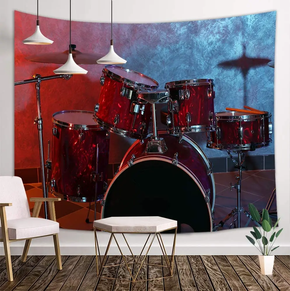 Джазовая музыкальная тема рок-н-ролла музыкальный инструмент Крутой барабан на темной сцене для концерта настенное искусство для домашнего декора.
