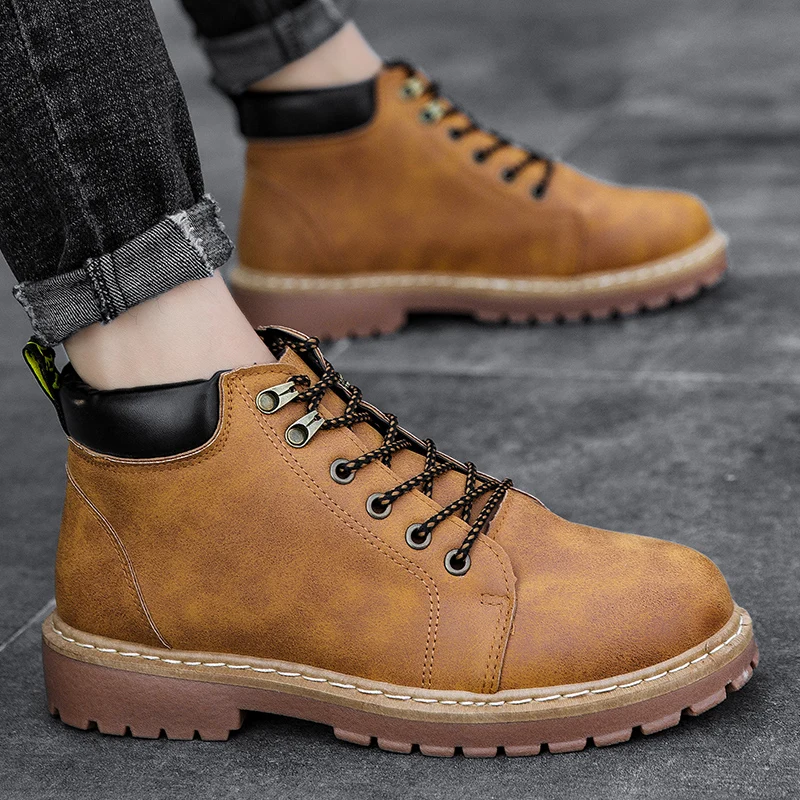 Мужские классические зимние ботинки PUPUDA черные повседневные ковбойские с