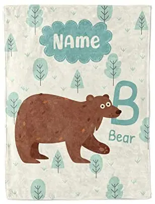 Offerte Coperte Per Ragazzi E Ragazze-B è Per Orso-coperta Da Tiro In Pile Leggero Caldo Personalizzato Per Bambini Lettere Di Apprendimento Per Bambini