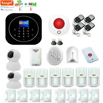 SmartYIBA WIFI GSM SMS Home Security Alarm System Tuya APP Remote Control DIY Kit with 433Mhz Sensor Wireless Siren Two Cameras |
