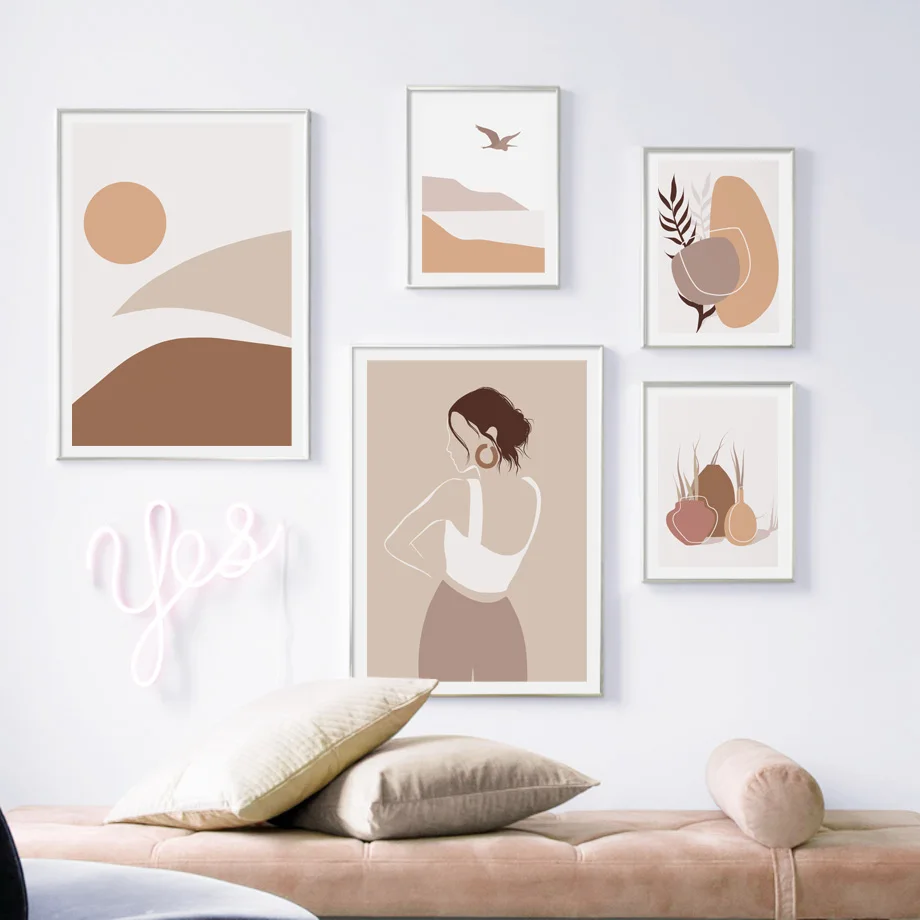 Абстрактная природная Гора растение солнце девушка настенная Картина на холсте