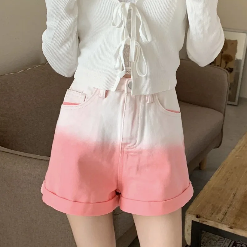 Женские джинсовые шорты с завышенной талией повседневные широкие зеленого и