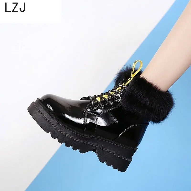 LZJ Новый 2019 настоящие волосы Наивысшее качество Женские ботинки со шнуровкой