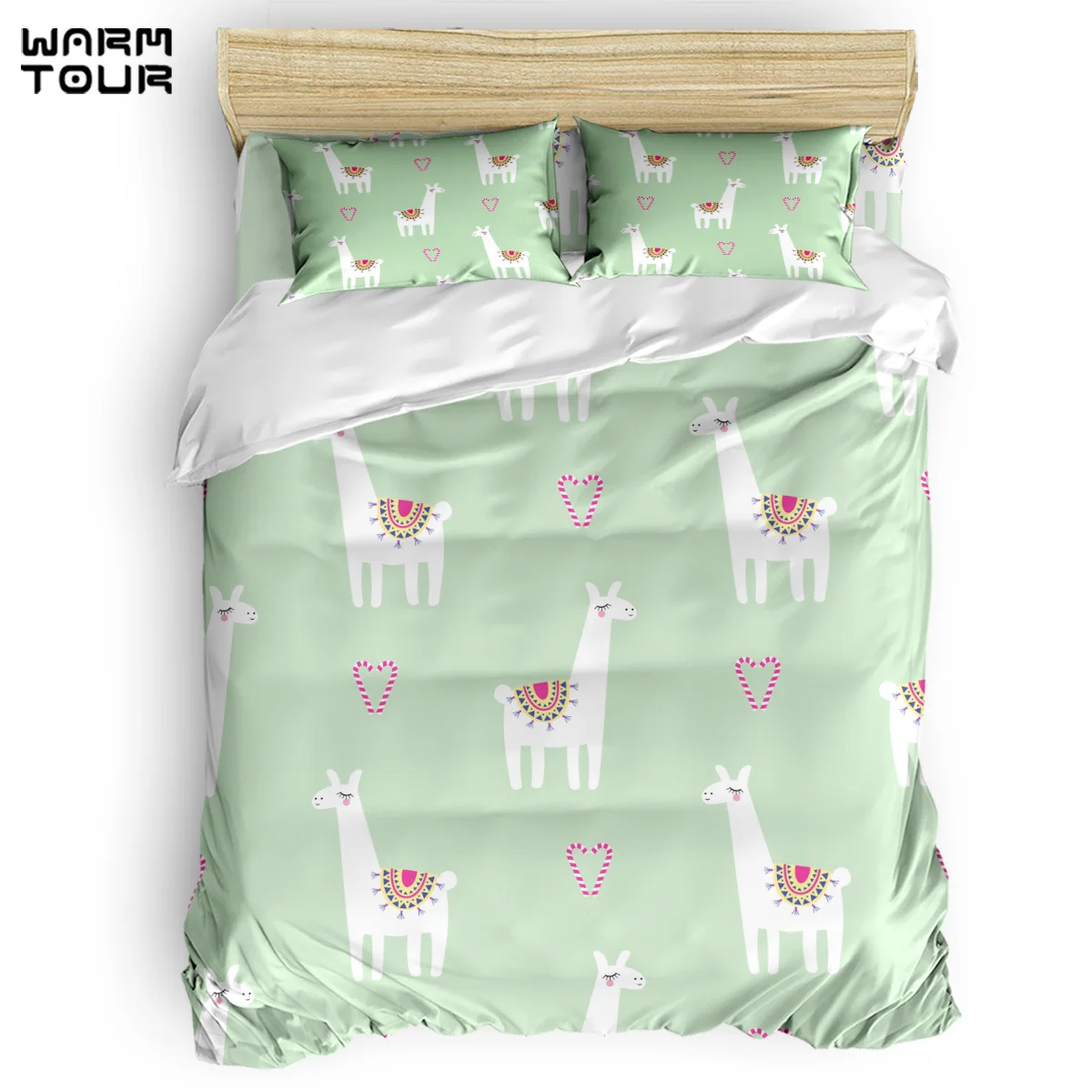 WARMTOUR пододеяльник Kawaii Мультфильм лама рождественское стильное одеяло набор 4 комплект постельного белья для кровати