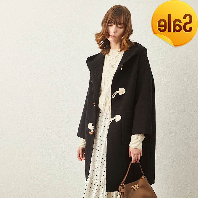 Шерстяное роскошное кашемировое двойное пальто 100% дюймов женские с капюшоном