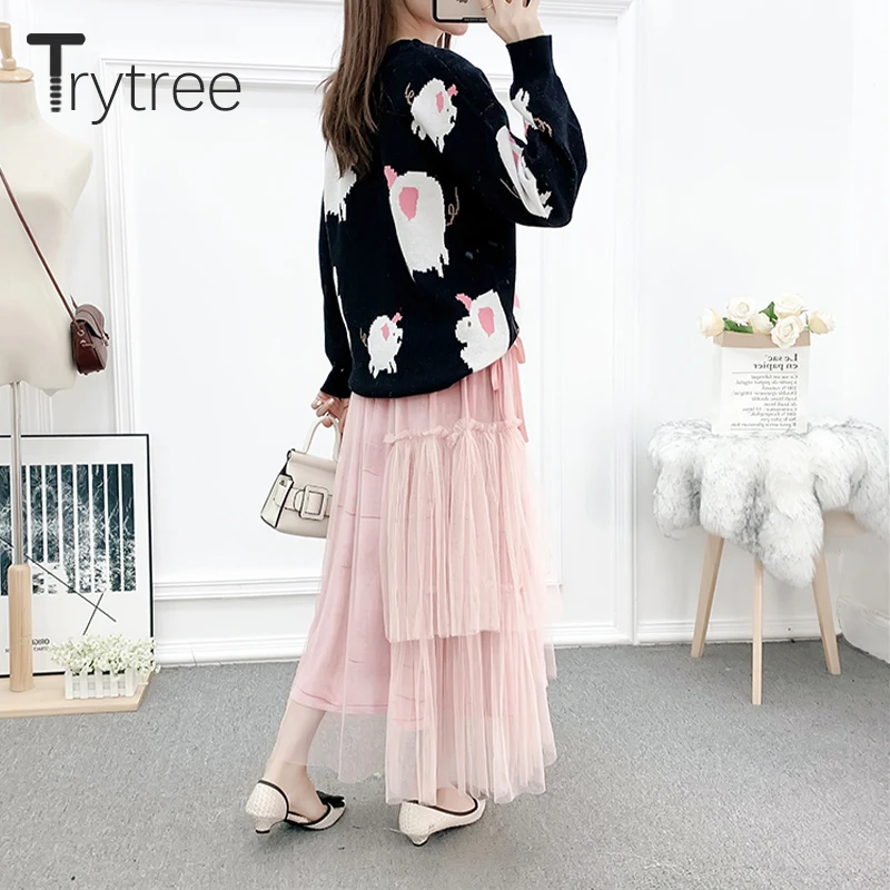 Trytree 2019 осенне-зимний комплект из двух предметов повседневный Вязаный топ с