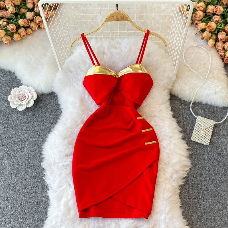 

Evening Dress Short Suspender Dress Slim Fit Color Matching Strapless Dress Banquet