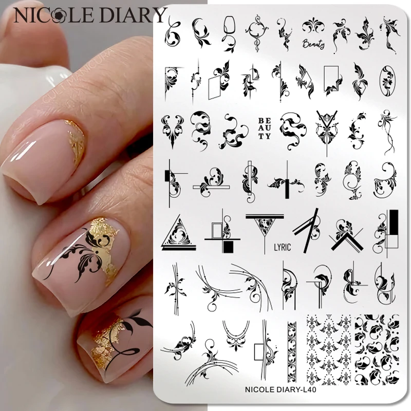 

NICOLE DIARY Flower Floral Stripe Stamping Plates Geometry Mable Blooming Design Stamping for Nails Printing Template Stencil
