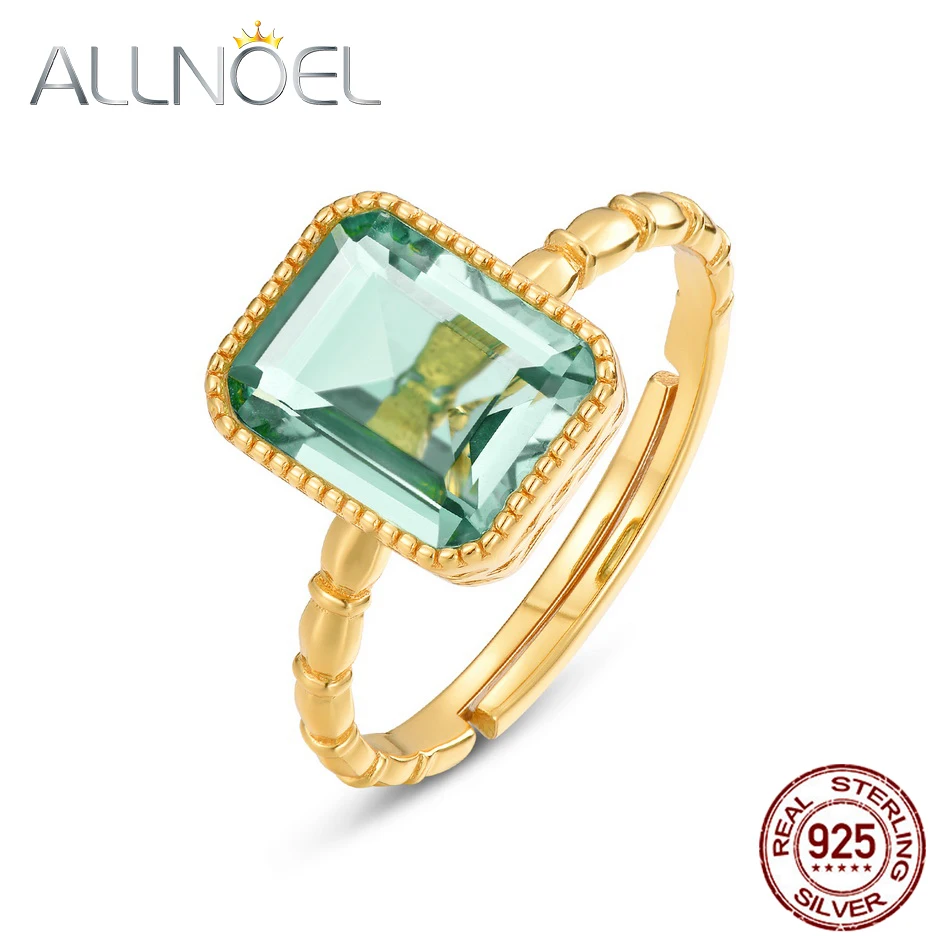 

ALLNOEL High-Quality Elegant Female Rings Rectangle Synthetic Green Amethyst Adjustable 925 Sterling Silver Ring 2020 New Gift
