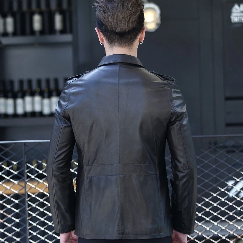 Мужской облегающий блейзер из козьей кожи демисезонный жакет натуральной