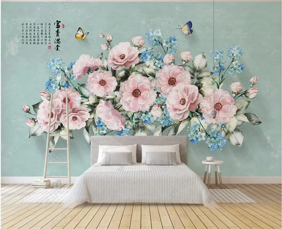 

3d обои ручная роспись цветы и бабочки стена в гостиной домашний декор пользовательские фото обои на стену