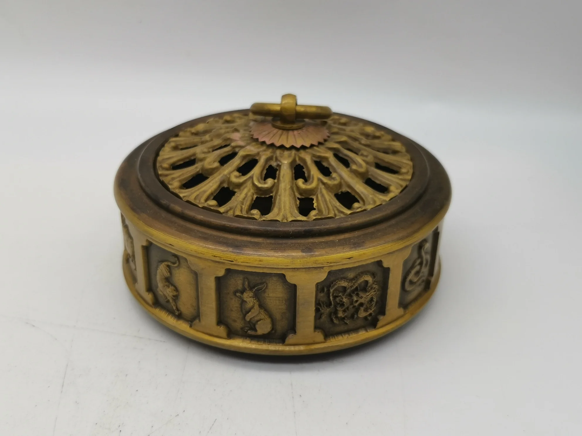 

Home Decorations Gifts,Antique Collection Old Chinese Copper Zodiac Censer/Metal Backflow incense Incense Burner