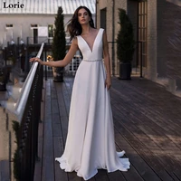 lorie beach wedding dress a line wedding gown white ivory custom made boho wedding gown backless simple v neck bridal dresses