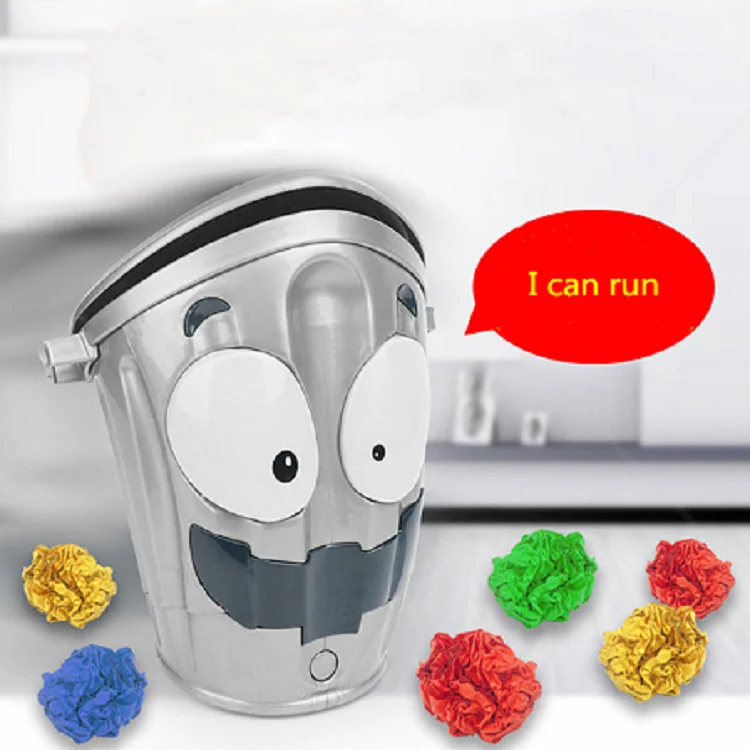 Мультяшная электрическая сумасшедшая движущаяся мусорная корзина