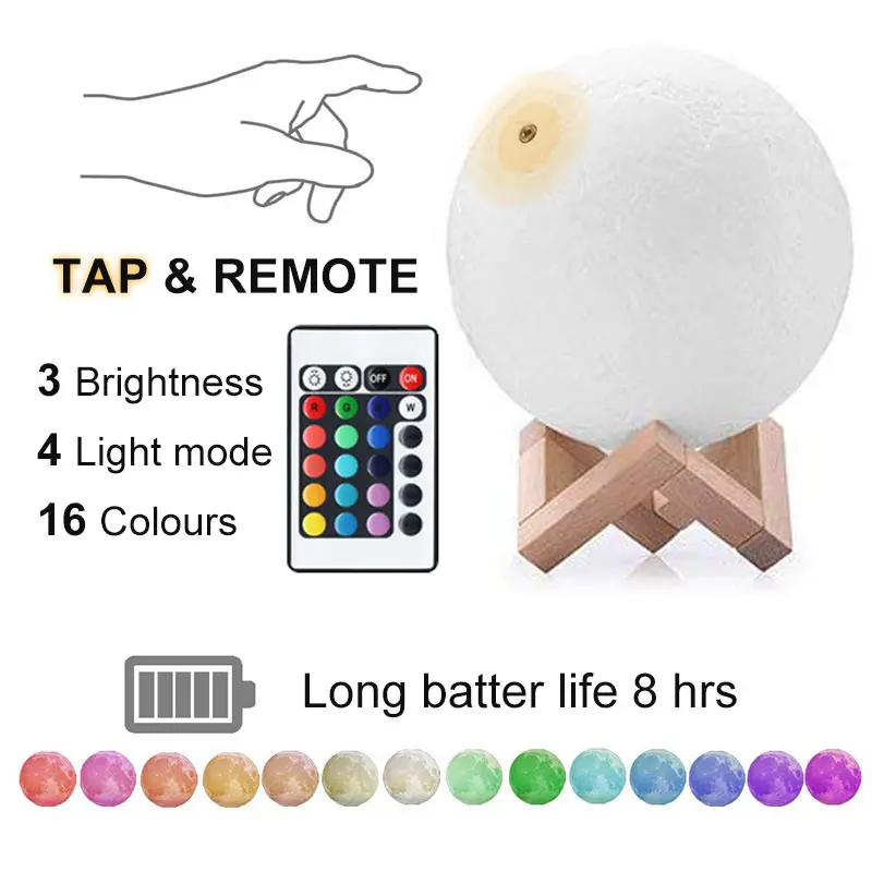 Светодиодная лампа с 3D принтом Луны 16 цветов сенсорный Usb Ночной светильник