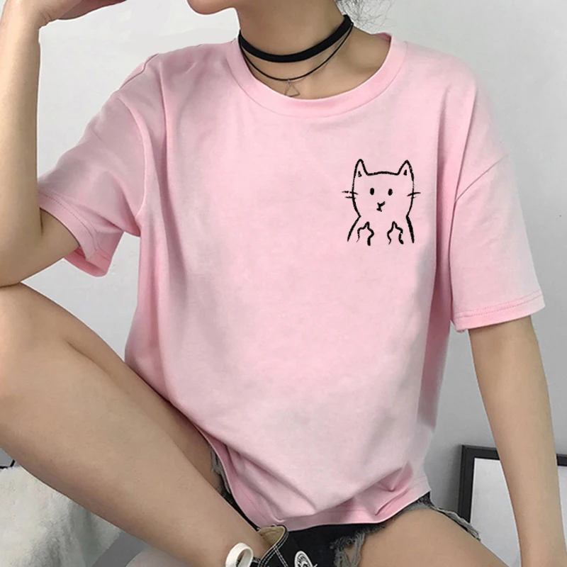 Harajuku Cat Graphic Kawaii Футболка женская Ullzang симпатичная Эстетическая футболка 90s