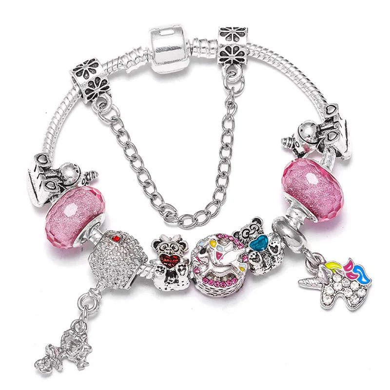 07 Boosbiy Dropshipping Cute Mickey Minnie Charm Bracelet For Women Kids With Silver Snake Chain Brand Bracelet Christmas Jewelry - Окраска металла: 07