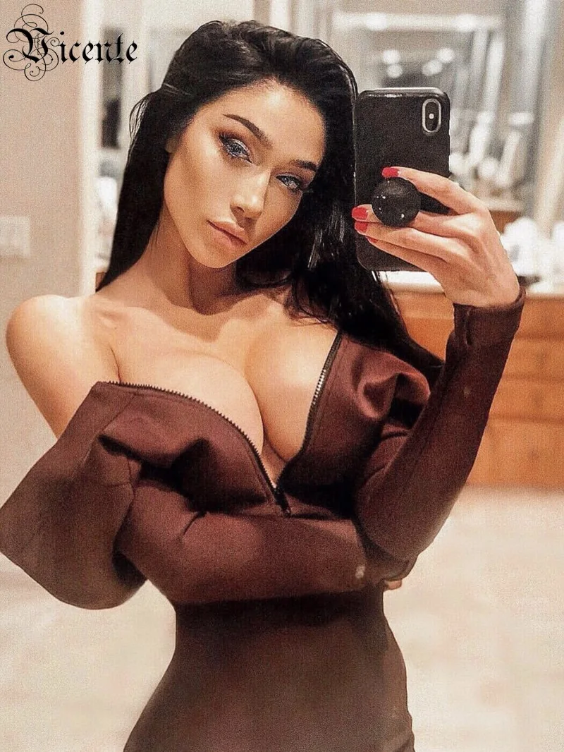 VC All Free Shipping HOT New Chic Zipper Embellished Slim Long Sleeves Bodycon Women Celebrity Party Bandage Dress