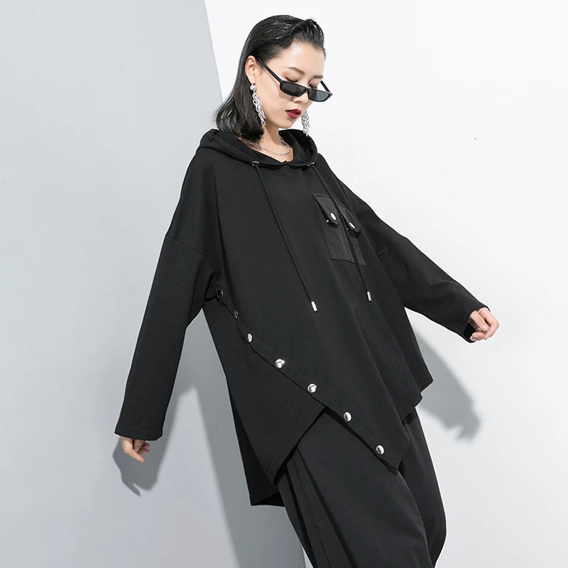 TWOTWINSTYLE Лоскутные женские толстовки с заклепками, с капюшоном, с длинным рукавом, Необычные толстовки, женские, осень, уличная мода, новинка