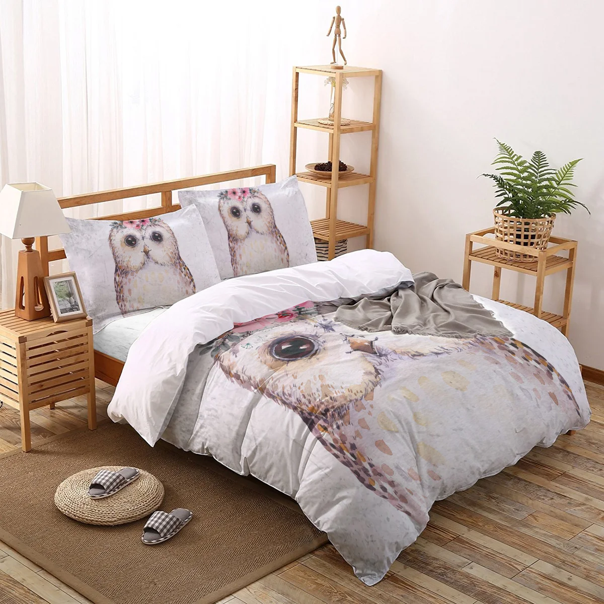 

Комплект постельного белья из 2/3/4 шт., с рисунком совы, акварели, животных, с цветами, пододеяльник, одеяло, Комплект постельного белья