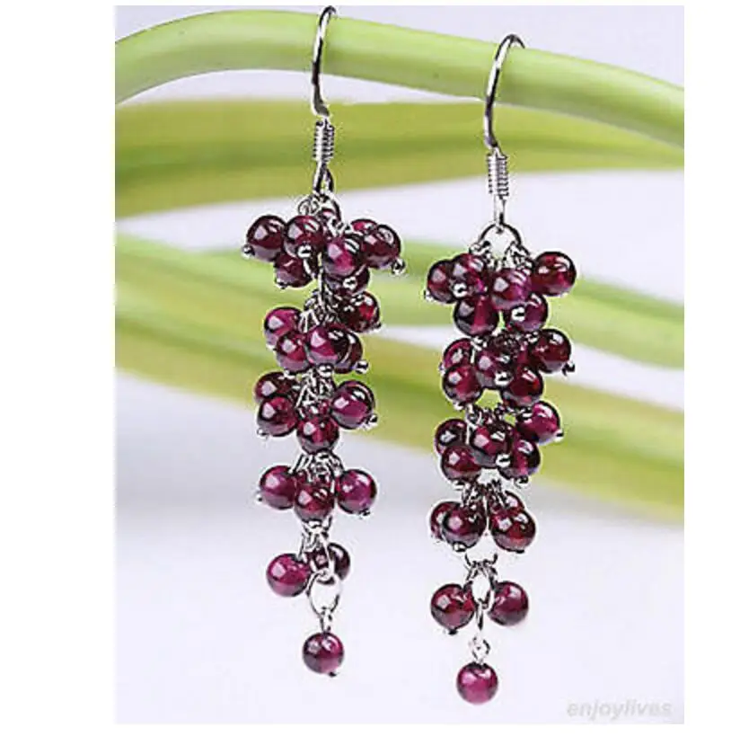 Бесплатная доставка серьги Крючки с красными гранатами|Серьги-подвески| |