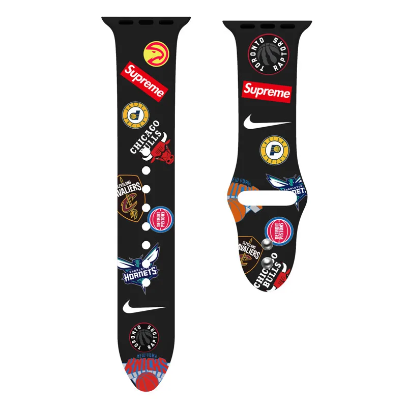 Черный Баскетбольный силиконовый спортивный ремешок NBA для Apple Watch band 44 мм 42 мм iWatch 4 band 40 мм 38 мм Pulseira Fit correa Apple Watch 5 3 - Цвет ремешка: Черный