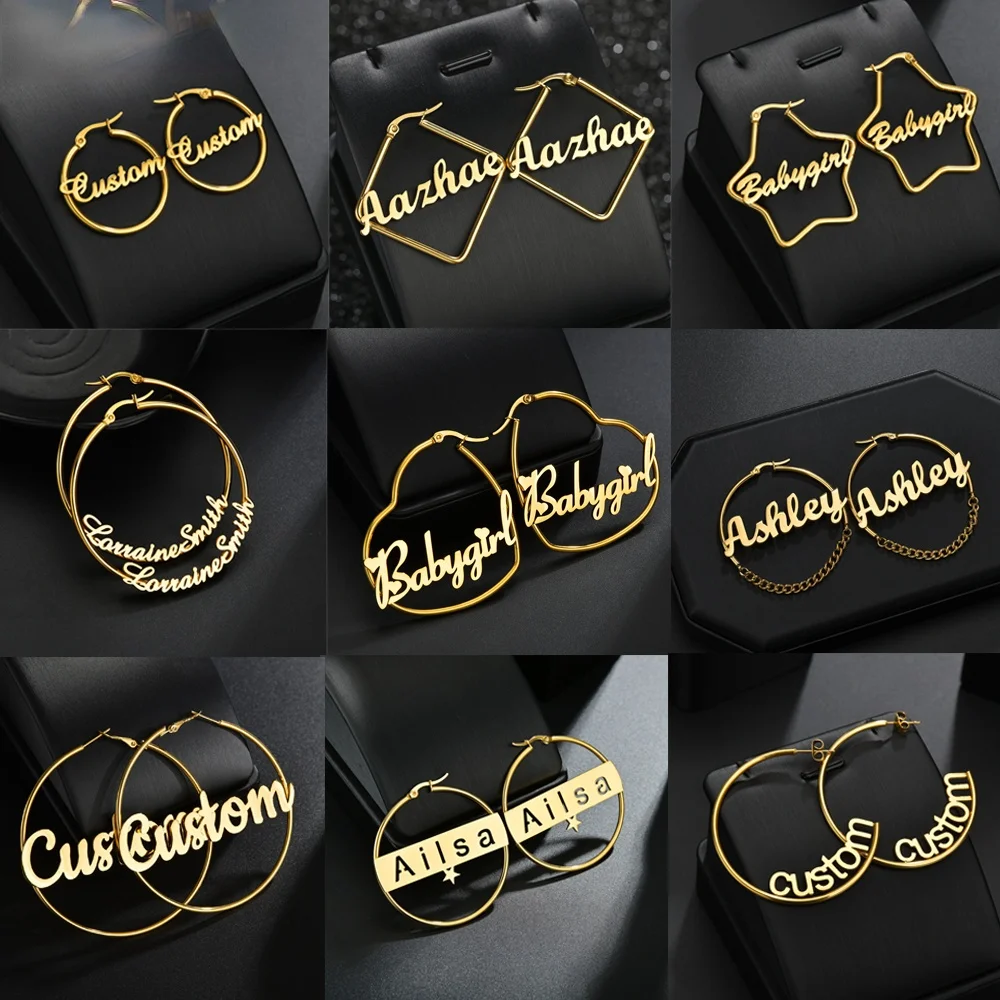 

Personalized Name Stainless Steel Letter Earrings For Women 3 Color Custom Name Cricle Earrings Weddings Party Jewelry