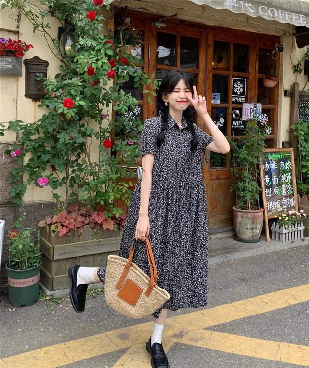 

Vintage Floral Summer Long Maxi Beach Elegant Casual Korean Dress Women Clothes Dresses Boho Sweet Young Girl Fashion Autumn