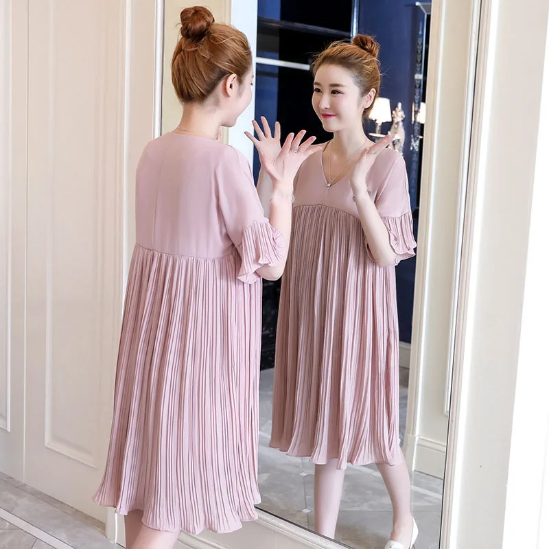 

Dress for Pregnant Women Maternity Dresses Pregnant Pleated Chiffon Short A-line Dresses Pregnancy Clothing Maternity Clothes