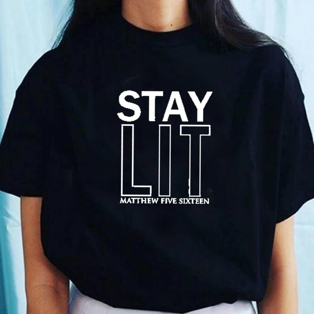 Футболка женская хлопковая с надписью Stay Lit | Женская одежда