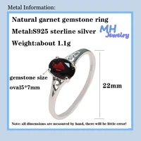 mh jewelry natural red garnet gemstone simple small ring real 925 sterling silver fine jewelry for girl lady engagement gift